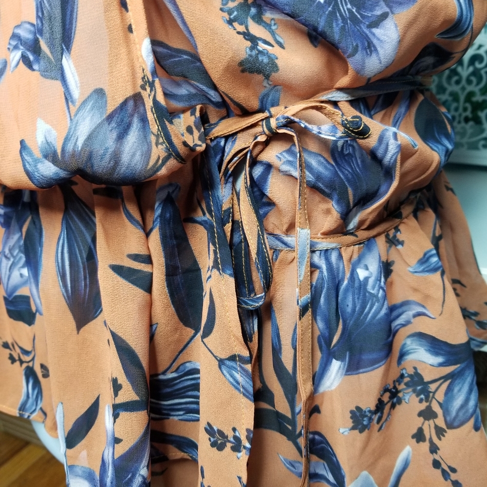 Wayward Fancies Wrap Blouse Orange Blue Floral - Picture 7 of 13